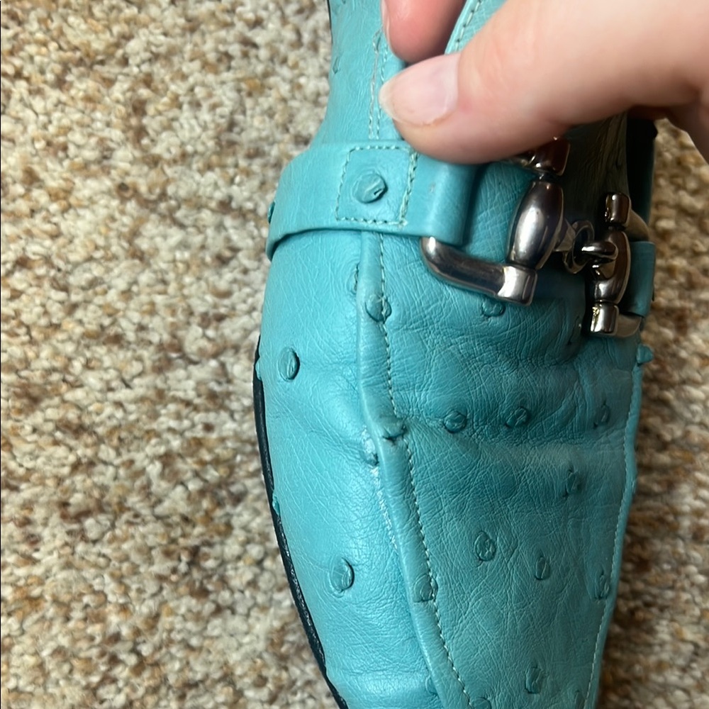 Turquoise Leather Bit Loafers - Women's Flats - Picture 6 of 7